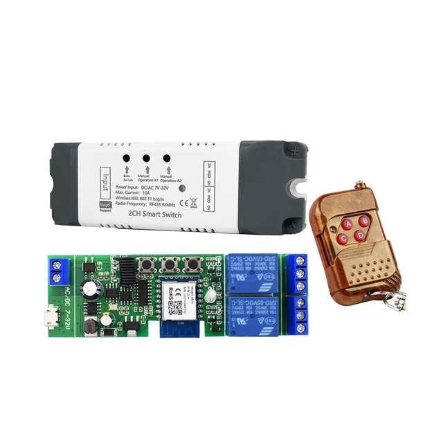 Tuya  WiFi Switch Relay Module+With  Remote 2 CH AC/DC 7-32V /APP Remote1905
