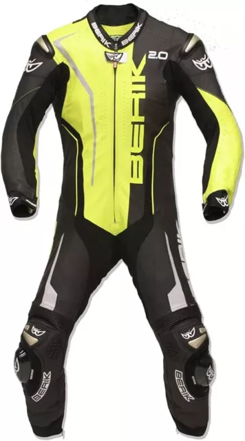 Berik 2.0 Force 1 Piece Leather Motorcycle Race Suit 1Pc Black Fluro Yellow 58