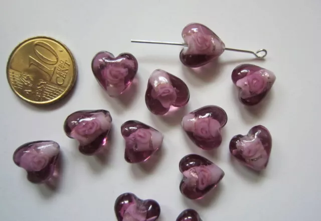 Perlas corazón cristal 3D granate con rosa X 10 UNIDADES 12 mm abalorios