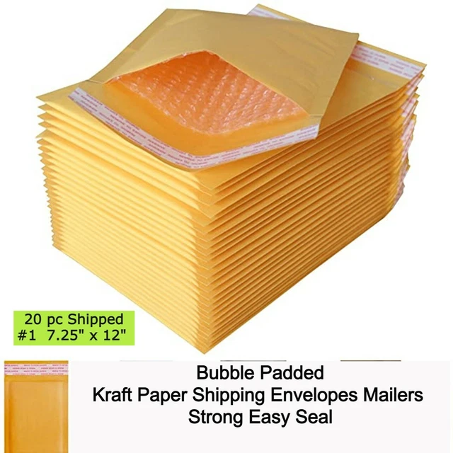 20 #1  7.25x12 Bubble Padded Kraft Paper Shipping Envelopes Mailers Strong Bags