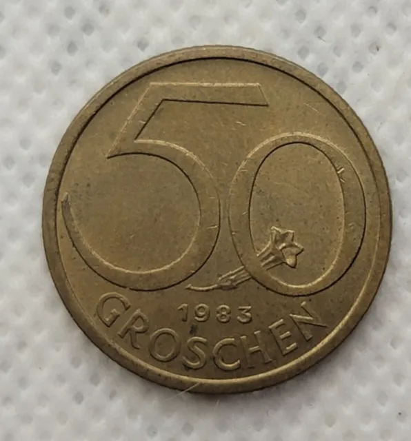 🪙1983 Austria 50 Groschen Coin AU  Aluminum Bronze Money 🪙