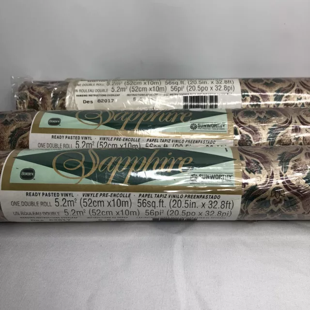 Sapphire Wallpaper England Pre Pasted Solid Vinyl Vintage Gold 82017 NEW 3 Rolls