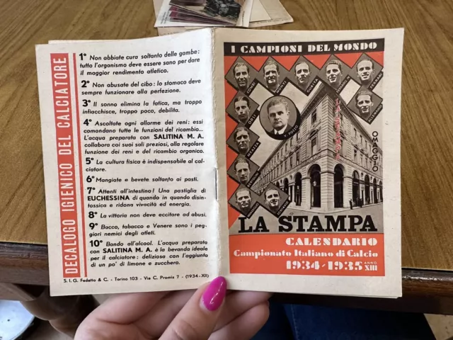 Calendario La Stampa Campionato Italiano Di Calcio 1934 1935 Bf