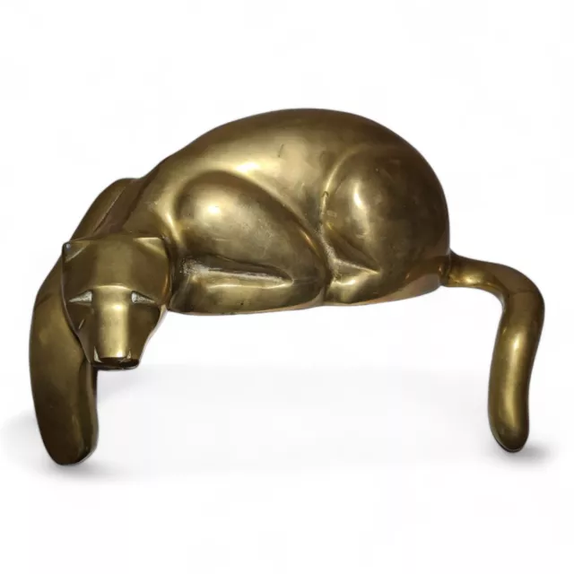 Vtg Art Deco Mid Century Modern Solid Brass Panther Lion Shelf Sitter Sculpture