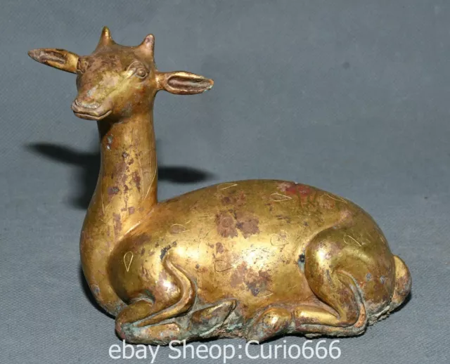 6.2'' Old Chinese Bronze Ware Gold Dynasty Sika Spotted Deer Animal Statue