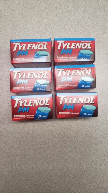 (Lot Of 6)TYLENOL PM Extra Strength Pain Reliever and Sleep Aid Caplets - 24 Ct