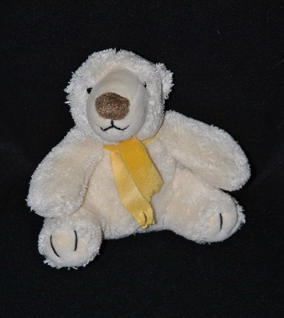 Peluche Doudou Ours Blanc Polaire GIPSY Echarpe Jaune 13 Cm Assis TTBE