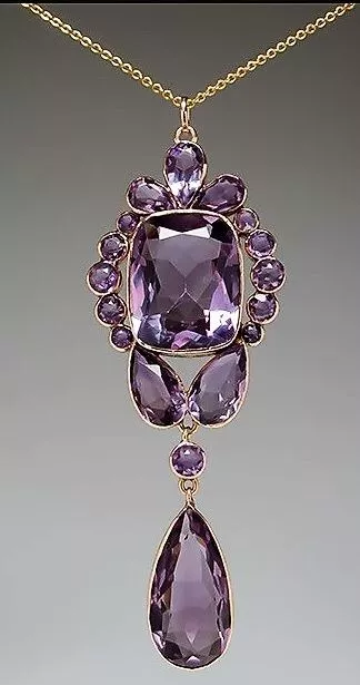 Victorian Antique Purple Amethyst Beautiful Pendant Necklace 925 Sterling Silver