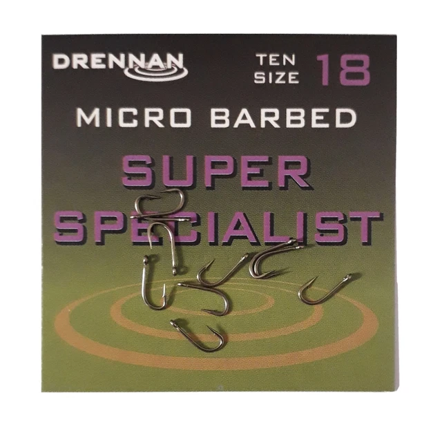 Drennan Super Specialist - Packet of Ten(10) Eyed Micro-Barbed Size 18 Hooks
