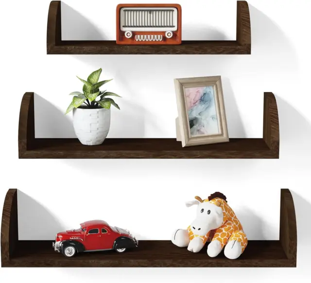 SRIWATANA Rustic Floating Shelves, Solid Wood Wall Shelves Set of 3, Wooden for
