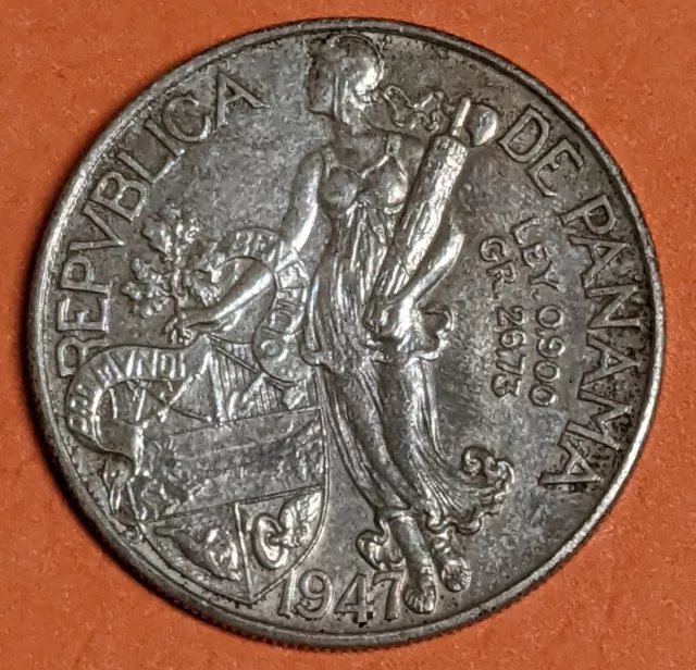 1947 Panama Silver 1 Balboa ~ Large World 90% Silver Coin ~ 500,000 Mintage