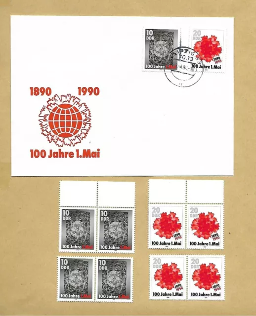 DDR / Ersttagsbrief + 4 Sätze / 1990 / Mi 3322 + 3323 / FDC / 100 Jahre 1. Mai