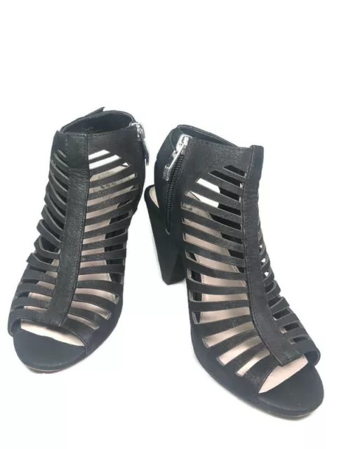 WOMEN S VINCE CAMUTO Eliana Black Leather Caged Cone Heel Sandals Size 4.5 39.99 PicClick