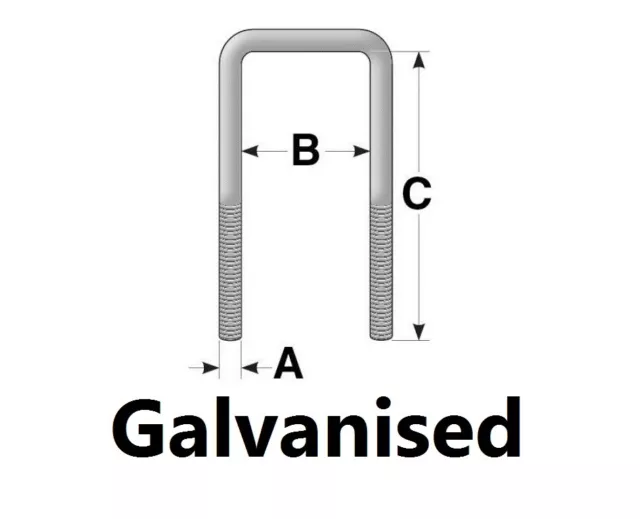 Qty 1 Square U Bolt M10 (10mm) x 42mm ID x 86mm Long Galvanised HDG