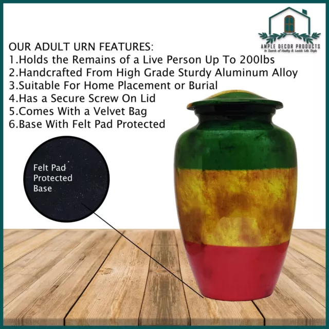 Elegant Cremation Urns for Human Ashes - Memorial African Flag Urn with Bag