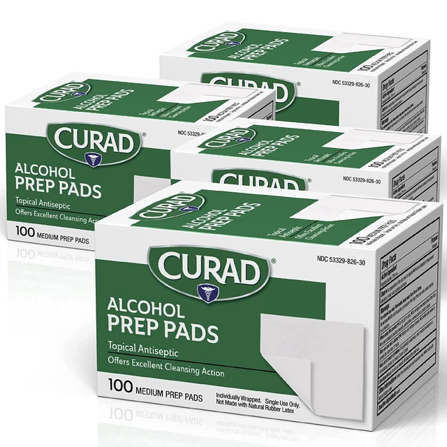 Almohadillas de preparación de alcohol Curad toallitas hisopos - 4 cajas 400 cuentas toallitas isopropilo almohadilla gruesa.