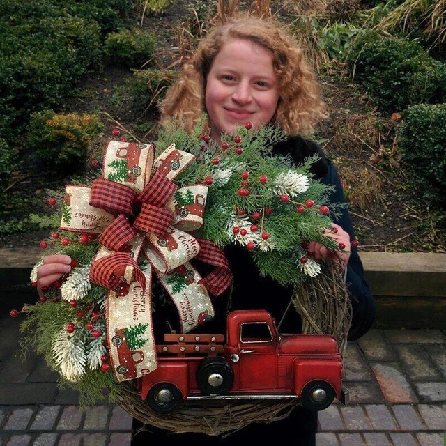 Christmas Red Wheel Wreath Front Door Xmas Garlands With Ribbons
