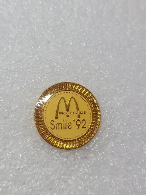 McDonald's Smile Vintage 1992 Enamel Lapel Pin Single Post Clutch Back Gold Tone