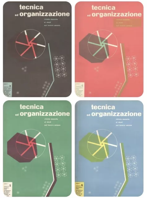 TECNICA ED ORGANIZZAZIONE OLIVETTI 6 Riviste 1950 - 1951 Design Marcello Nizzoli