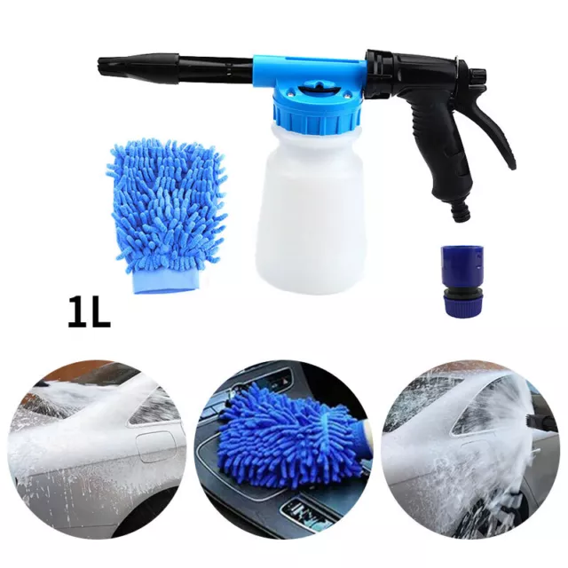 Snow Foam Car Wash Spray Gun Lance Uses Hose Pipe Sprayer 1000ML Bottle Gloves