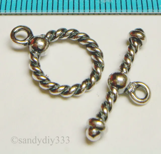 1x BALI OXIDIZED STERLING SILVER TWIST ROPE ROUND TOGGLE CLASP 13.3mm N273