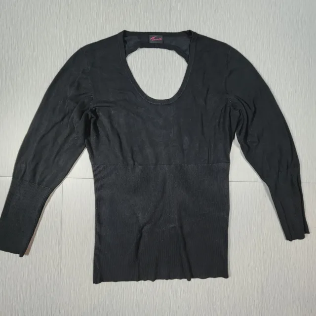 Torrid Open Back Sweater Scoop Neck Black Long Sleeve Ribbed Womens Size 2