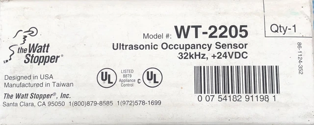 The WattStopper WT-2205 Ultrasonic Occupancy Sensor 32kHz, +24VDC