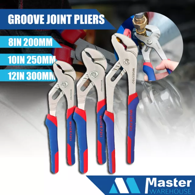 3PC Groove Joint Pliers Set Water Pump Plier Soft Grip 8"200mm 10"250mm 12"300mm