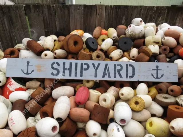 48 Inch Wood Hand Painted Shipyard & Anchor Sign Nautical Seafood (Ws503)