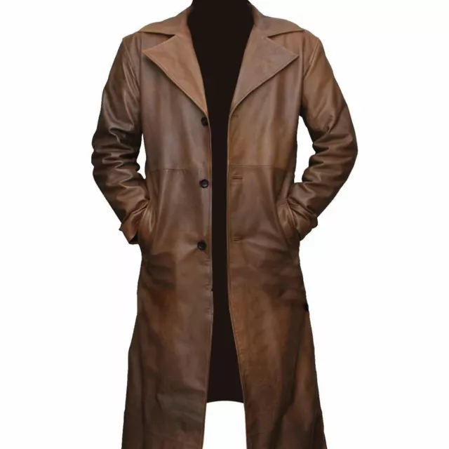 Uomo Originale pelle D'Agnello Cappotto Trench Inverno Giacca Lungo Marrone
