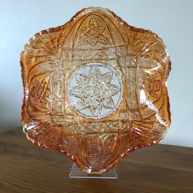 Antique Brockwitz Carved Star & Headress Carnival Glass 9" Bowl - Lot 23