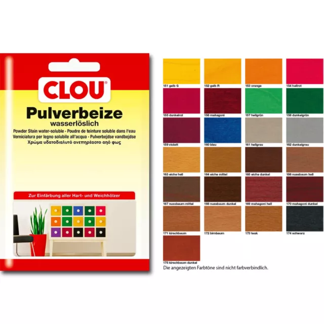 Clou Pulverbeize 12g Wasserbeize Holzbeize *versch. FARBEN* Hartholz Weichholz