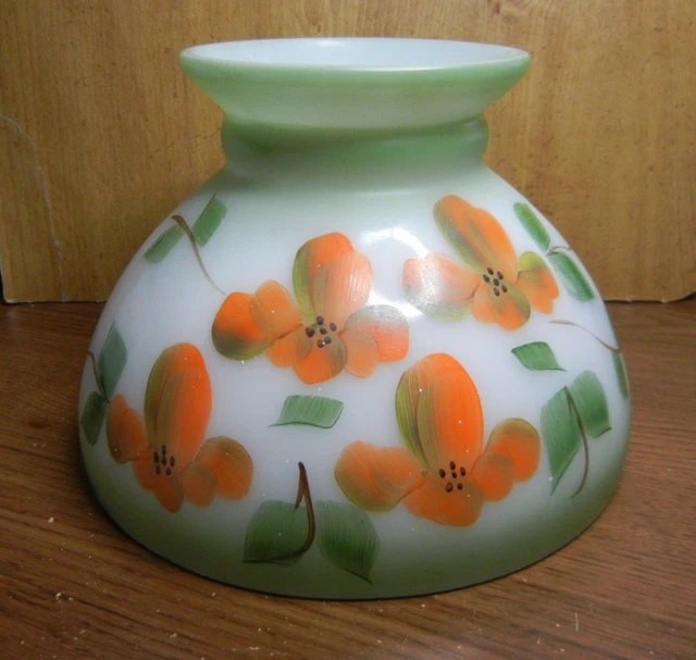 5-1/2"x 8" WHITE SHADE w/ CELADON TINT & HP ORANGE GREEN FLORAL ON FRONT