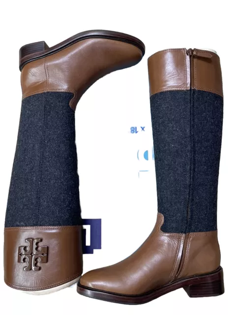 Tory Burch Rosalie Brown Leather/Black Quilted Tall Boots 5M