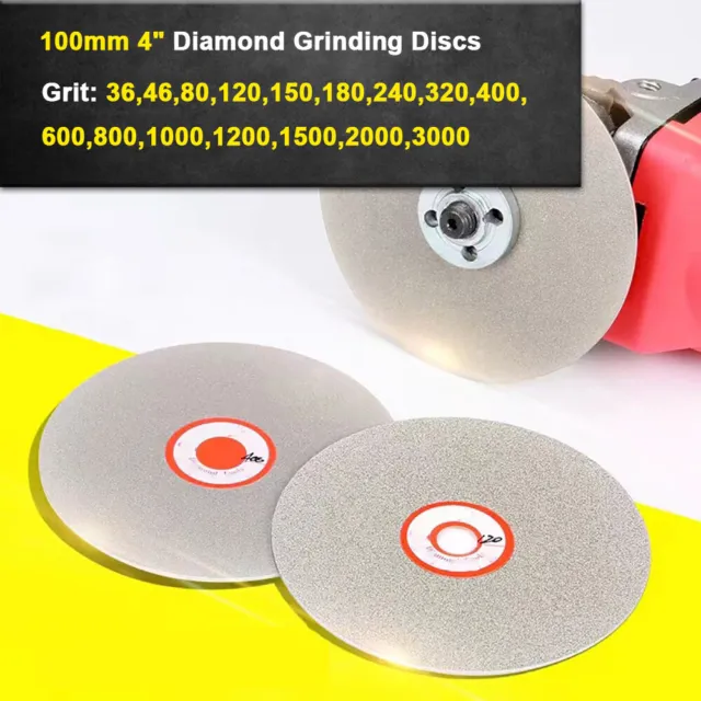 100mm 4" Diamond Coated Flat Lap Grinding Disc Wheel 36-3000Grit for Stone Glass