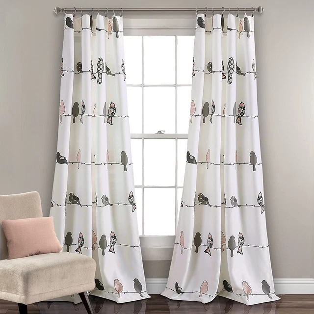 Lush Decor Rowley Birds Curtains Room Darkening Window Panel Set for Living, Din