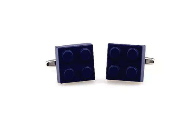 Lego Pair Cufflinks Blue Toy Building Wedding Fancy Gift Box & Polishing Cloth 3