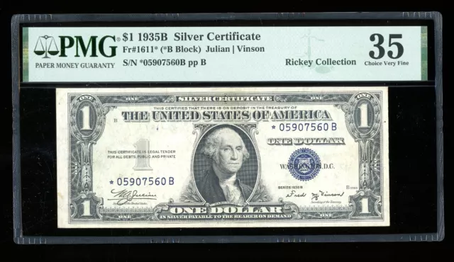 DBR $1 1935-B Silver Vinson STAR Fr. 1611* PMG 35 Serial *05907560B
