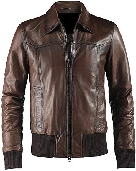 Mens Biker Vintage Motorcycle Distress Brown Cafe Racer Real Leather Jacket