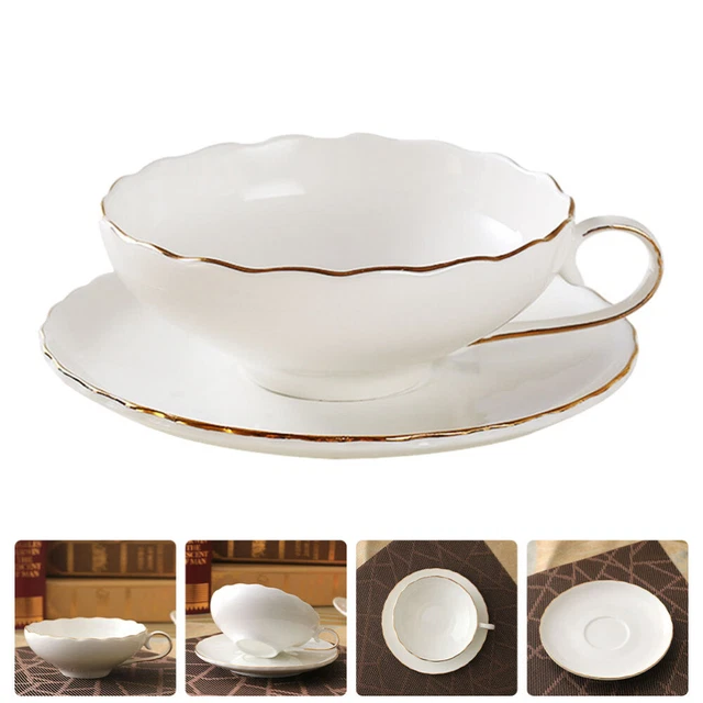 1 juego de exquisita taza de café para el hogar con plato delicada taza de té (blanco)