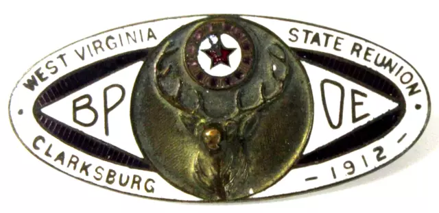 1912 ELKS CLARKSBURG WEST VIRGINIA enameled brooch badge pinback