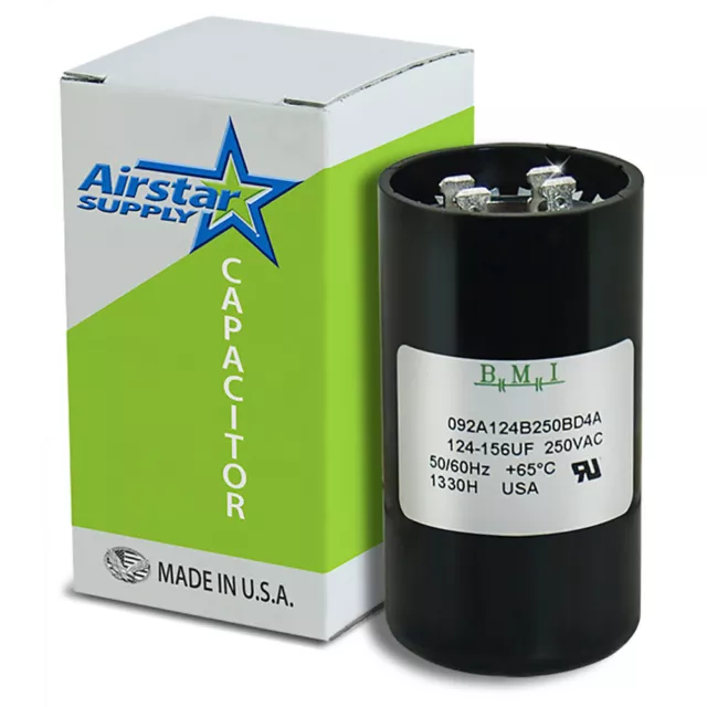 USA 124-156 MFD uf 250 VAC Round Electric Start Capacitor # 092A124B250BD4A