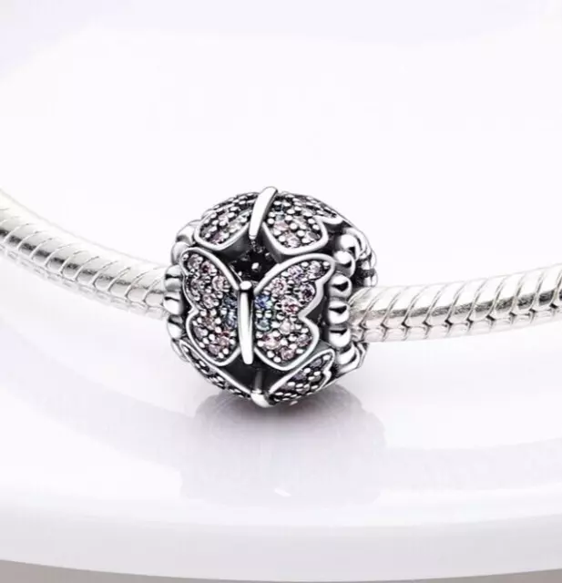 Butterfly Crystal Pave Pet Charm Genuine  Sterling Silver 925  Bead Mum Wife