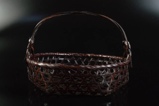 M3044: Japanese Wooden Wickerwork/Ajiro-shaped Kashiki DESSERT BOWL/dish