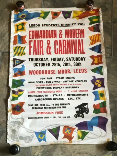 1970 LEEDS STUDENTS RAG POSTER edwardian & modern FAIR & CARNIVAL