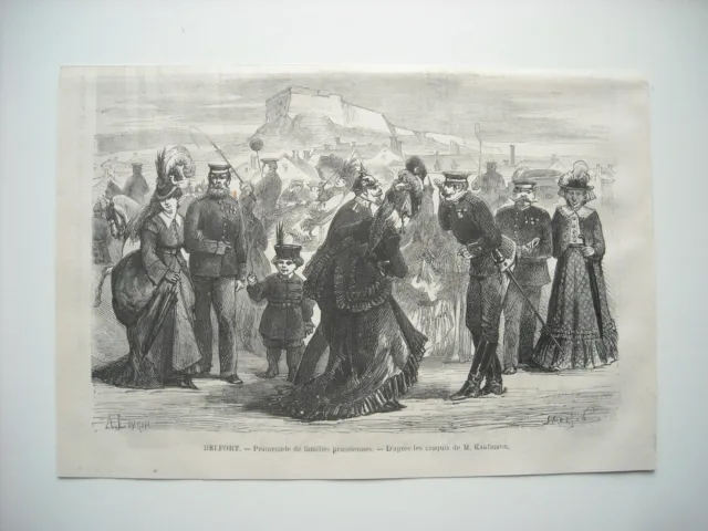 Gravure 1872. Belfort. Promenade De Familles Prussiennes. Par A. Lancon.