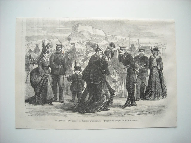 Gravure 1872. Belfort. Promenade De Familles Prussiennes. Par A. Lancon.