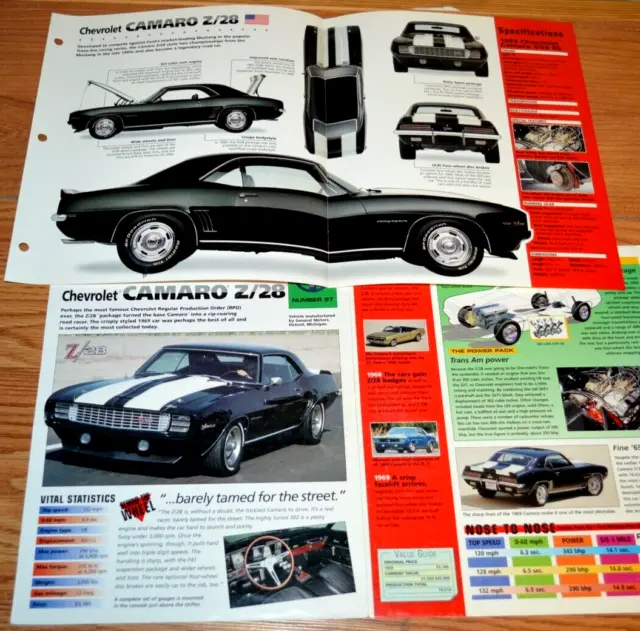 1969 Chevy Camaro Z28 Rs Specs Info Poster Original Brochure Ad 68 67 69 Z/28