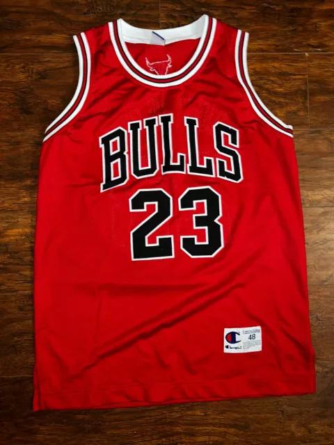 Vtg Michael Jordan Chicago Bulls Champion AUTHENTIC SEWN Jersey Pinstripe  44 L