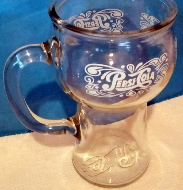Vintage Pepsi Cola Fountain Glass W/ Handle 6 Inches White Letters Nice Shape